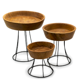 Set de 3 Boluri de Teak pe Suport Înalt